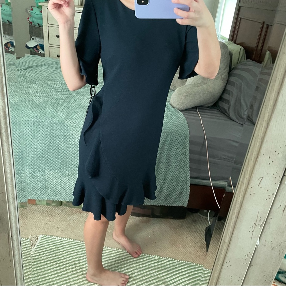 NWT Karl Largerfeld Navy Blue Ruffle Dress - Picture 10 of 13
